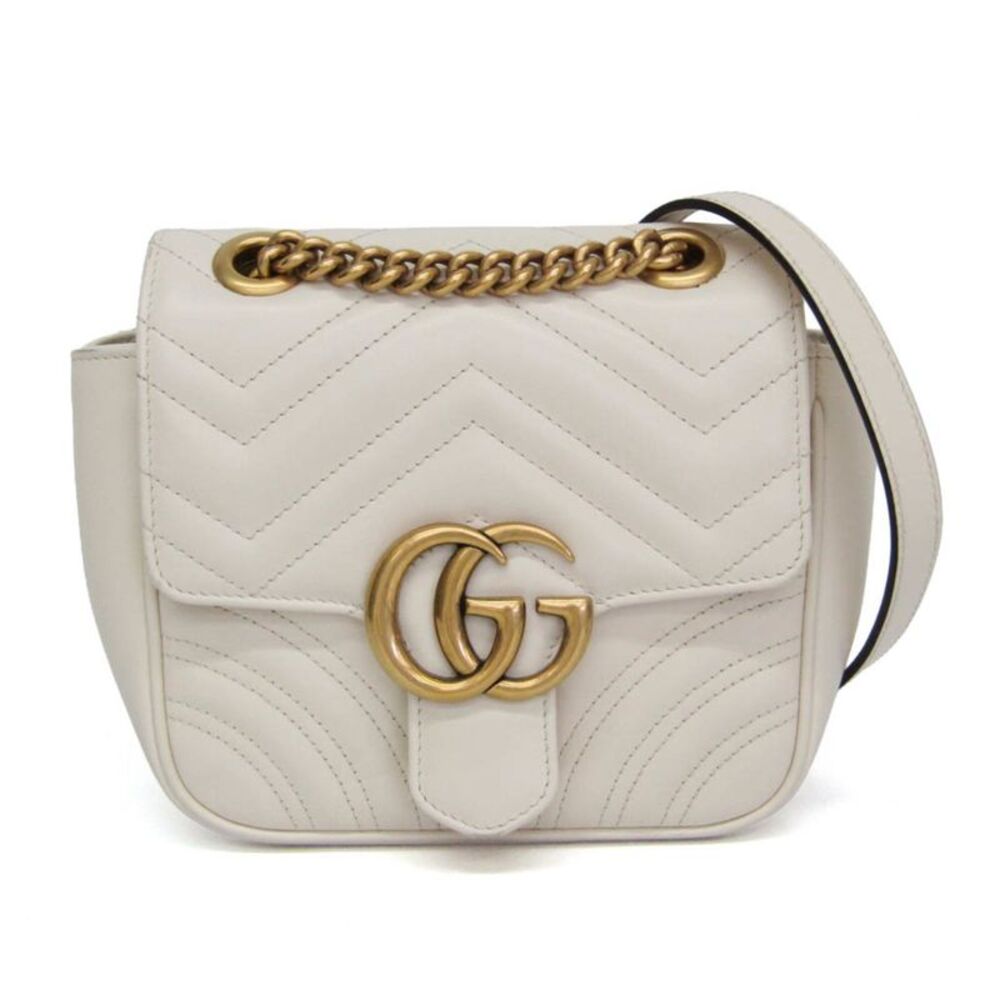 Gucci Gg Marmont Square Flap Matelasse Leather White Leather Shoulder Bag Bag